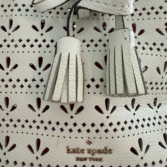 Kate Spade Cream Laser-Cut Bucket Bag with Tassel Drawstring - Picture 3 of 3